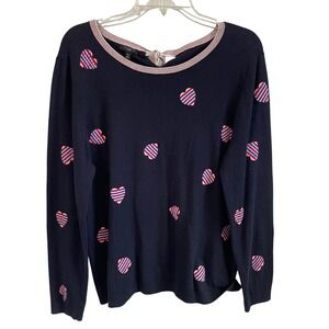 Talbots Patriotic Heart Print Sweater Tie Back Long Sleeve Knit Top Petite Large